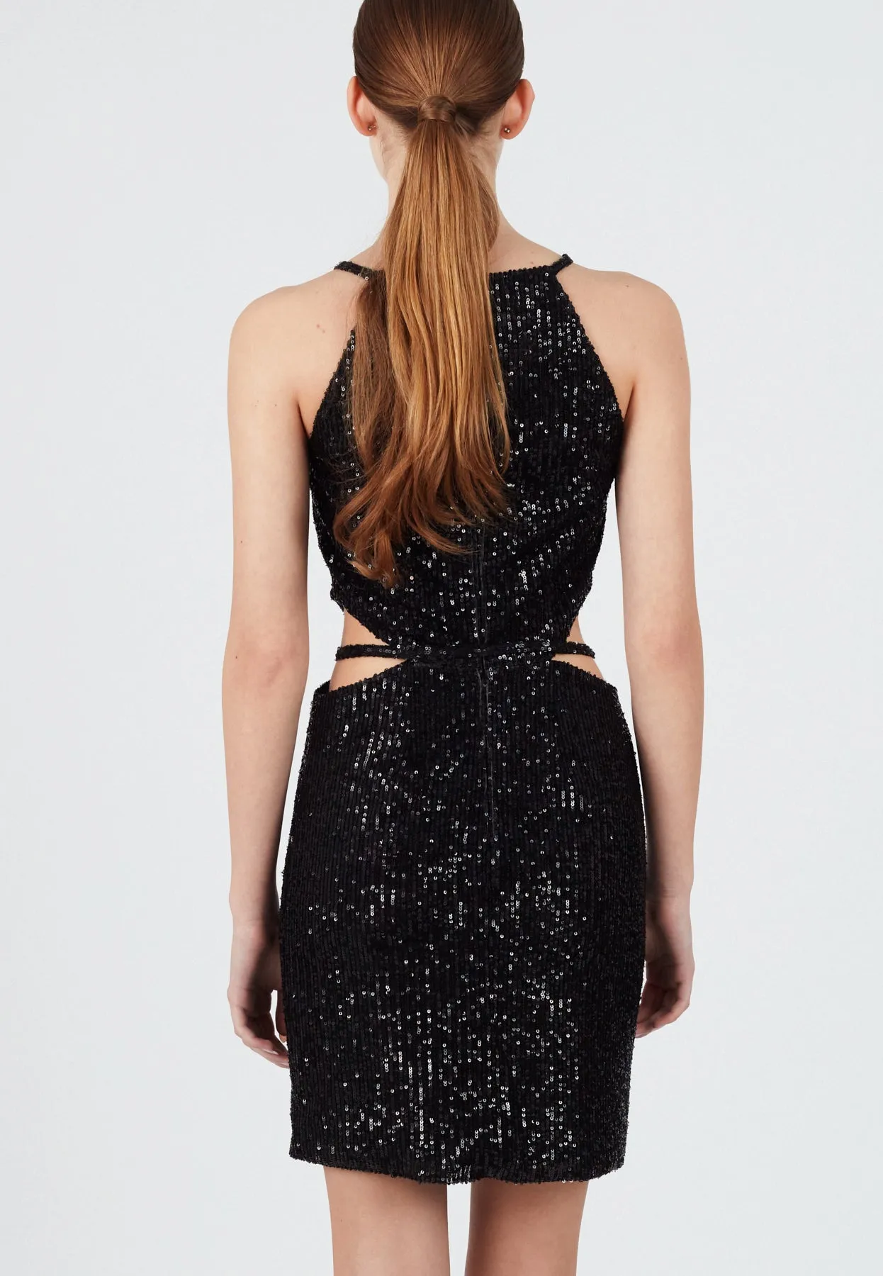 FELICE black sequin mini dress with cut outs