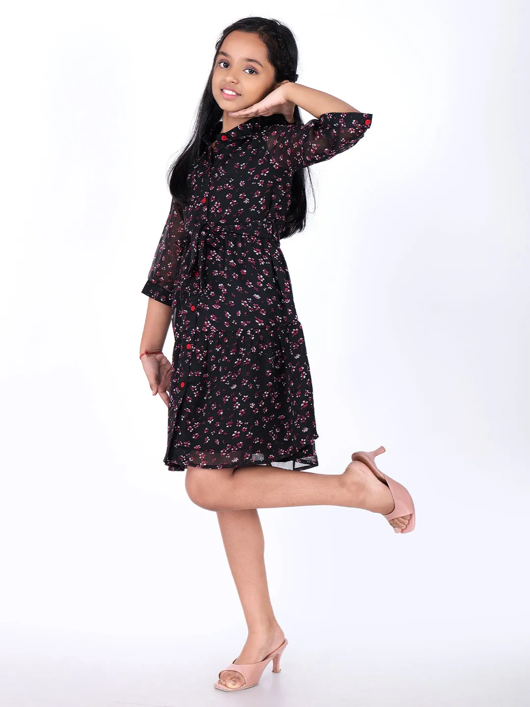 Floral Print Georgette Fit & Flare Dress