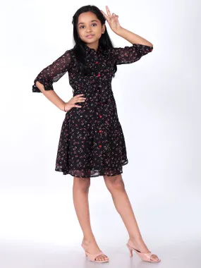 Floral Print Georgette Fit & Flare Dress