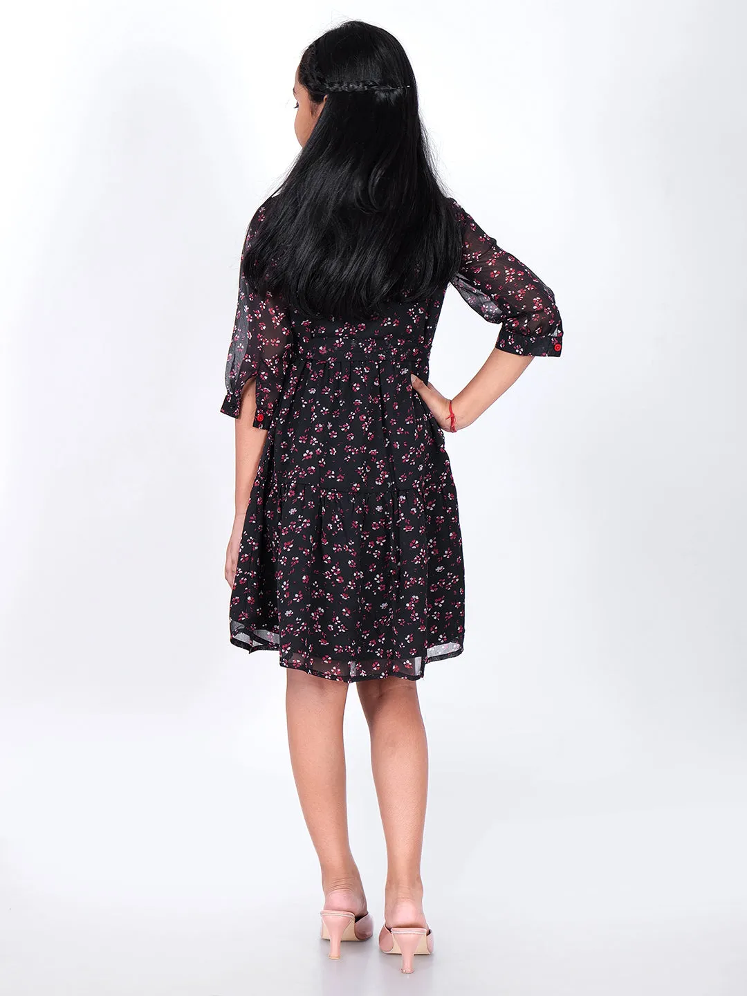 Floral Print Georgette Fit & Flare Dress