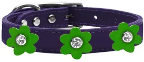 Flower Leather Collar Purple With Emerald Green Flowers Size 20