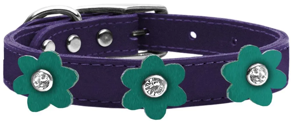 Flower Leather Collar Purple With Jade Flowers Size 10