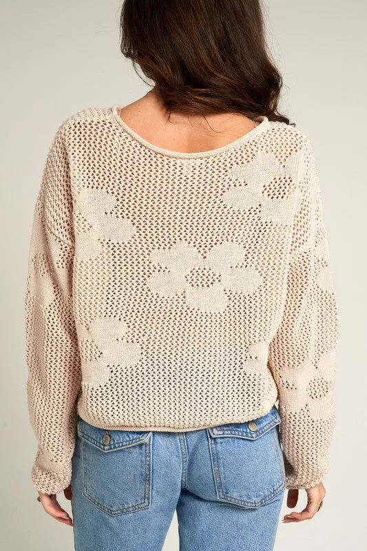 FLOWER PATTERN CROCHET SWEATER (BEIGE)