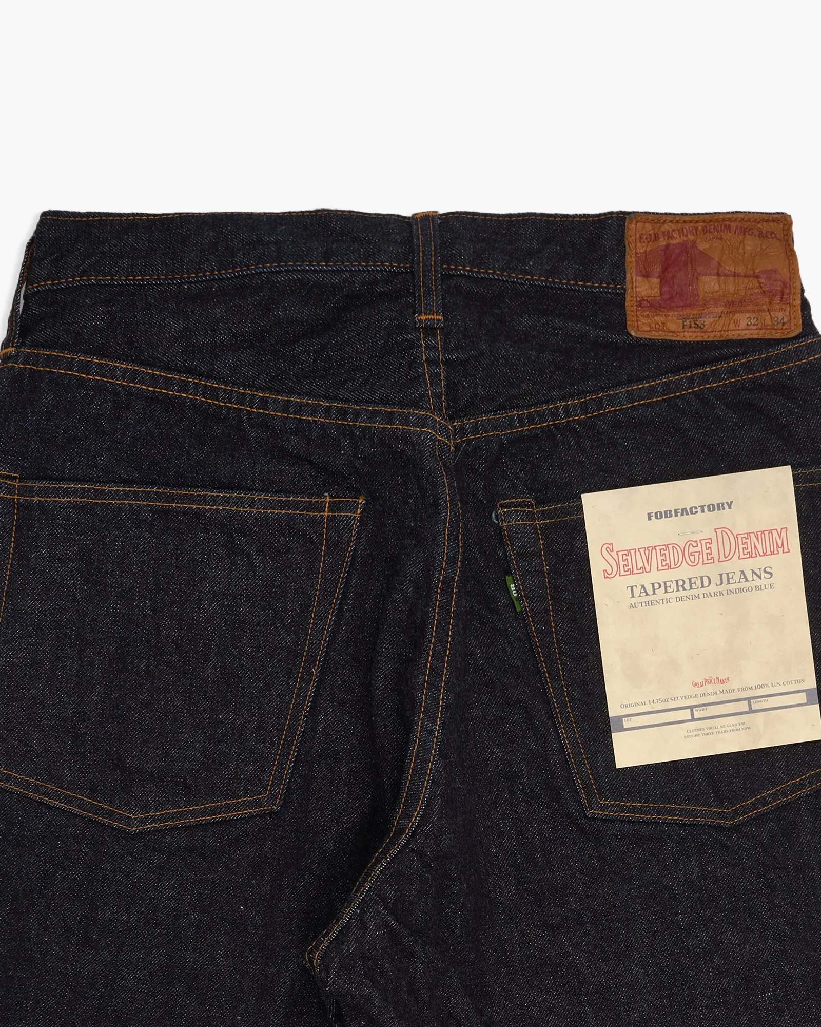 FOB Factory F153 14.75oz Supima Selvedge Denim Tapered Mens Jeans - Onewash