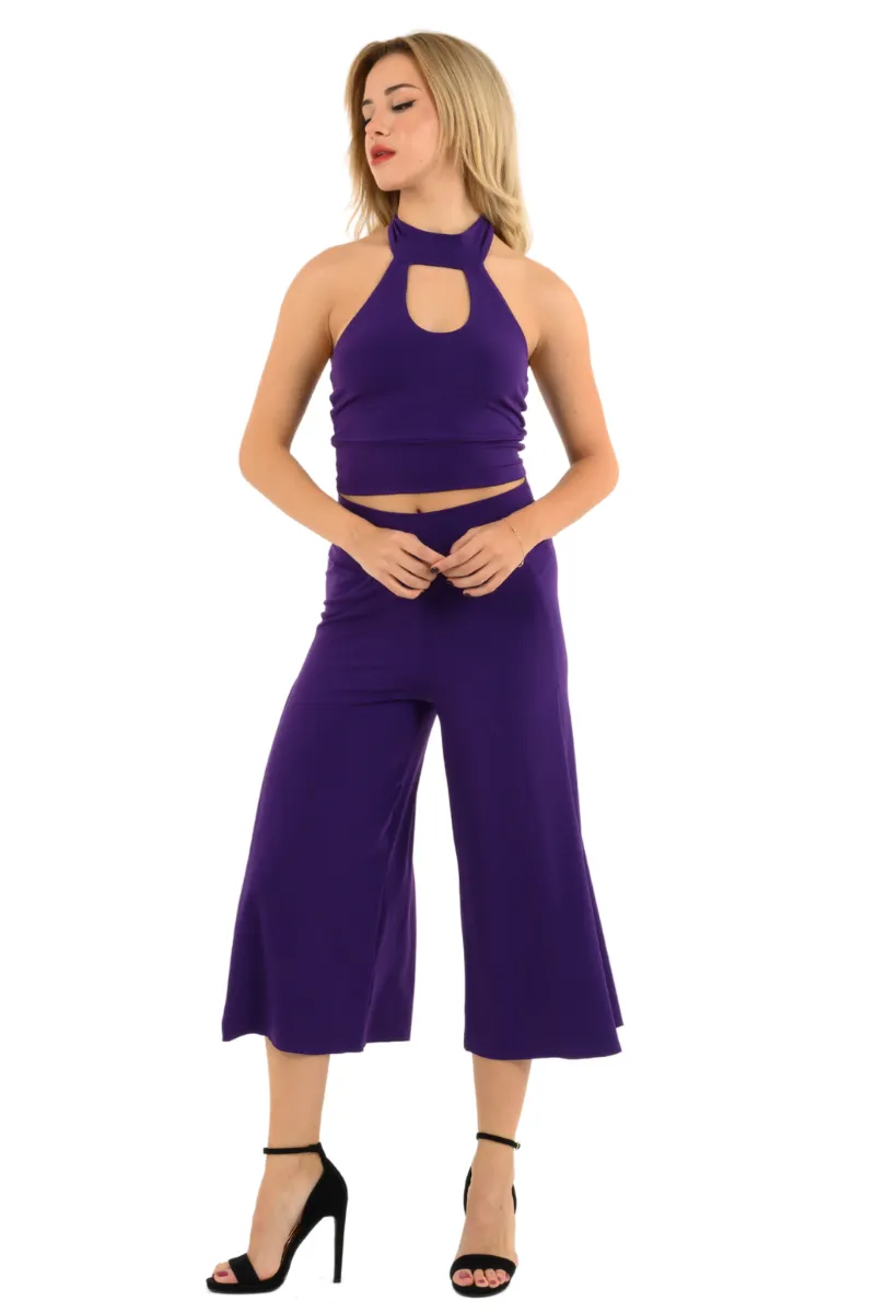 Front Keyhole With Open Back Halter Neck Top