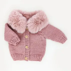 Fur Collar Rosy Cardigan Sweater For Baby & Toddler