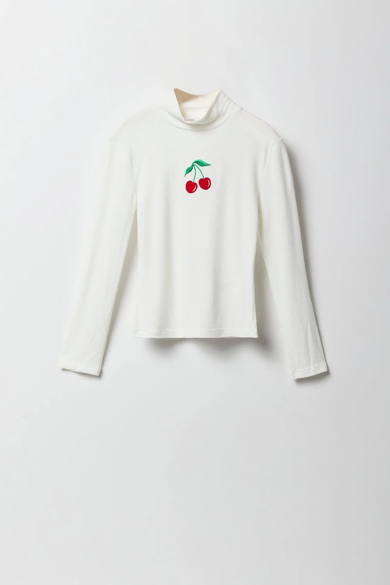 Girls Embroidered Ribbed Turtleneck Top