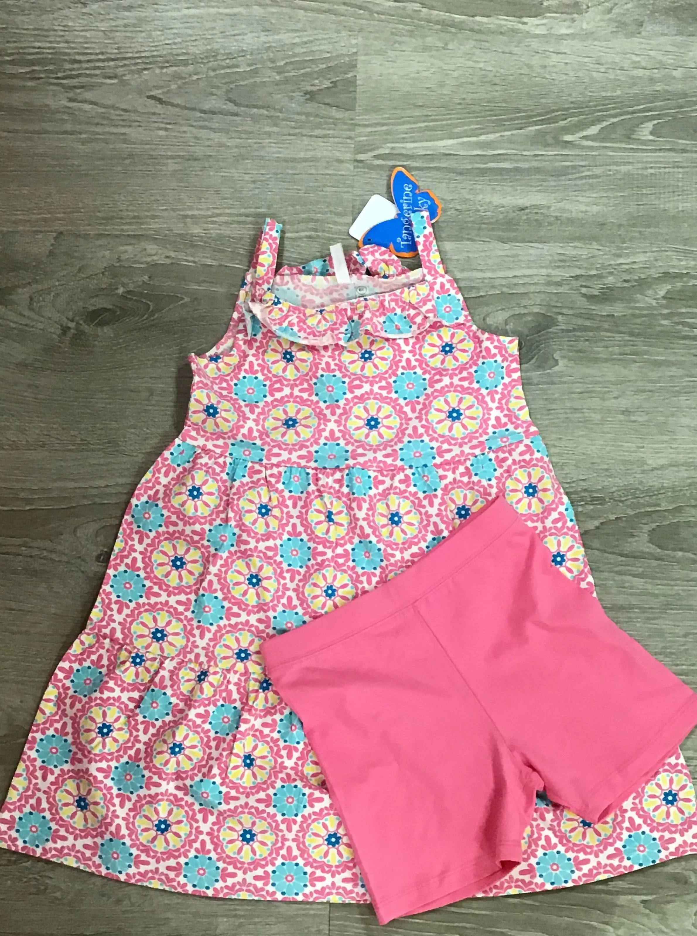 GIRLS MEDALLION PRINT TUNIC DRESS W/BIKE SHORTS