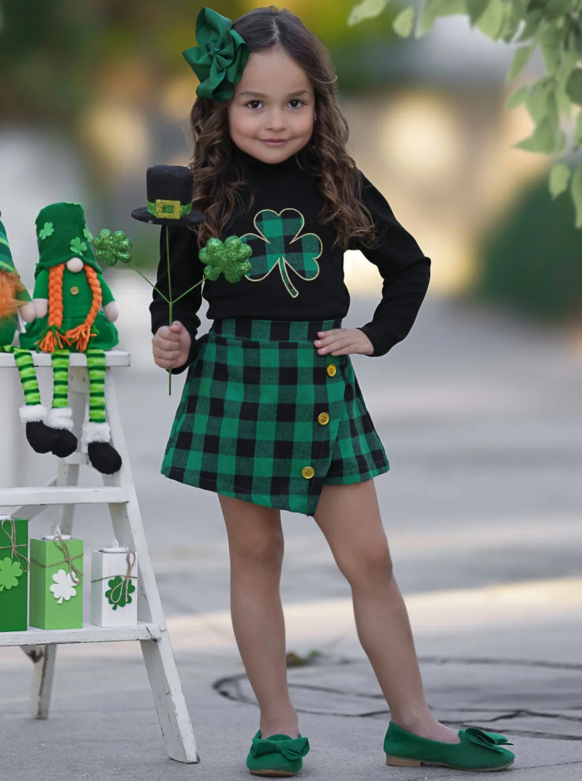 Green Parade Clover Plaid Skort Set