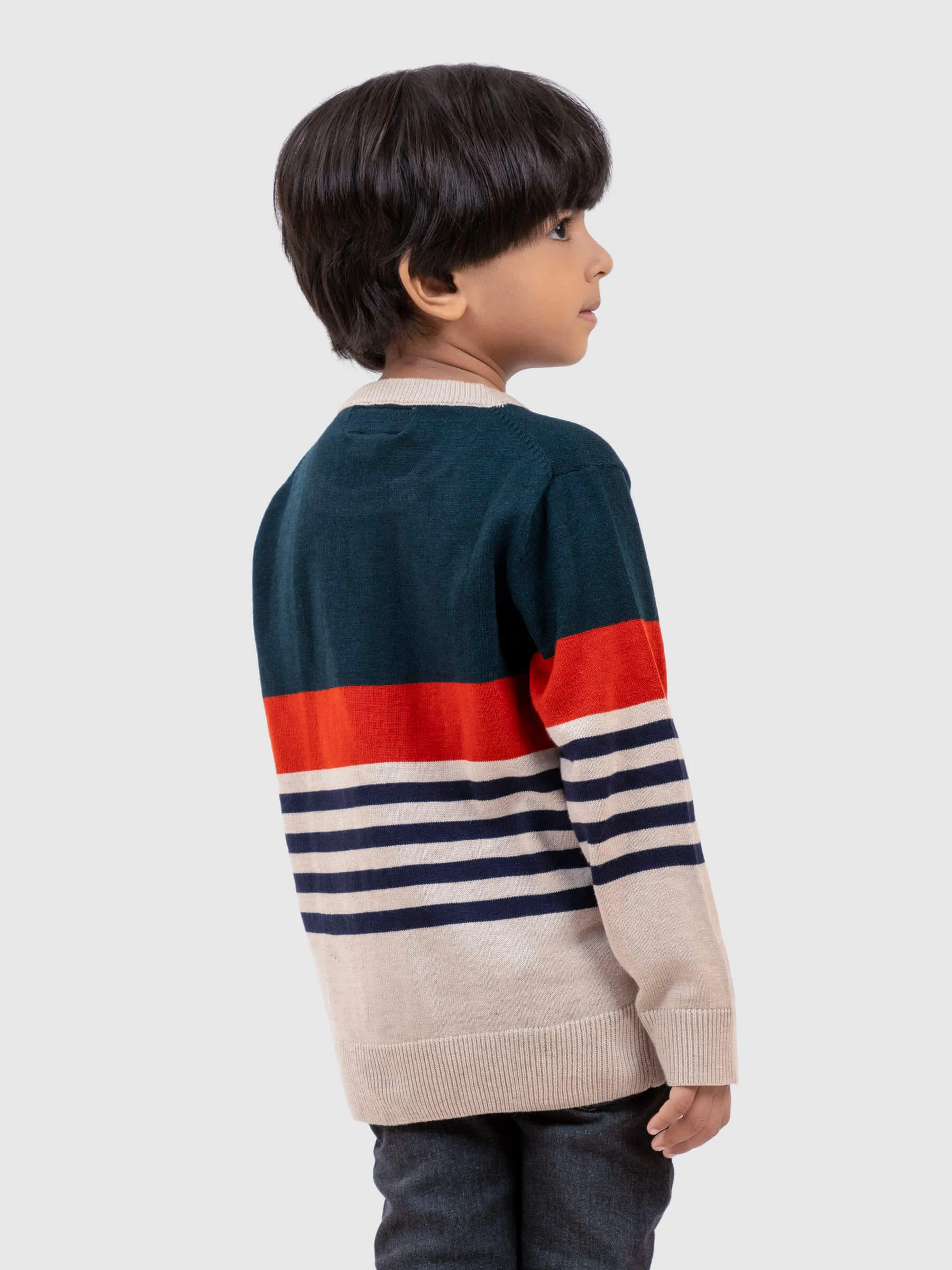 Green Striped Wool Blended Crew Neck Casual Jumper