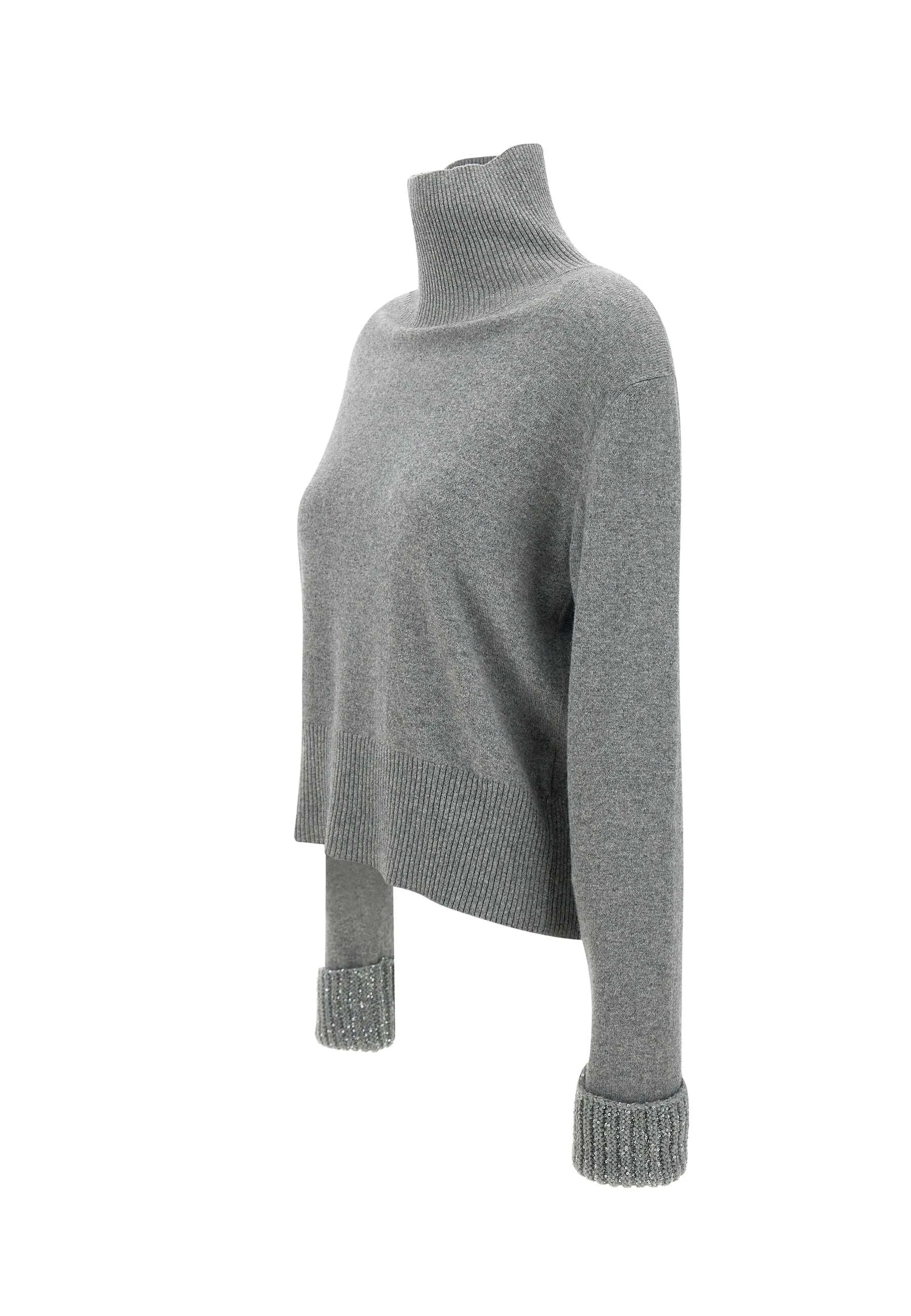 Grey Wool and Cashmere Turtleneck Sweater