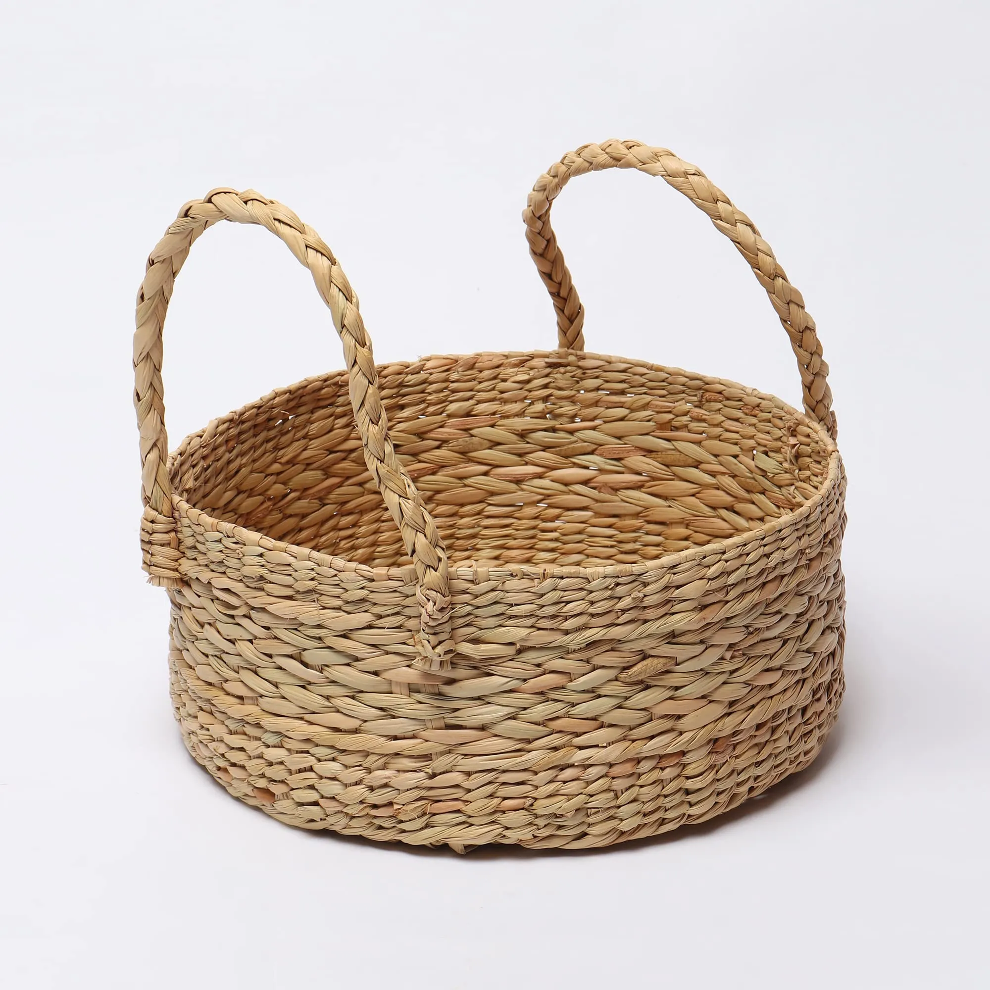 Habere India-All the Cultures Fabricating India Round Wicker Basket|Cane or Bamboo Basket Tray Online|Gift Hamper Basket|Wardrobe Basket|Bathroom Organizer Basket (Beige, Medium, 25.4 x 12.7 CM)