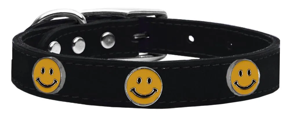 Happy Face Widget Genuine Leather Dog Collar Black 14