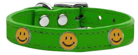 Happy Face Widget Genuine Leather Dog Collar Emerald Green 26