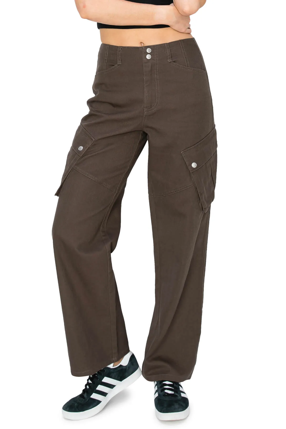 High Rise Slanted Pocket Pants - Dark Brown