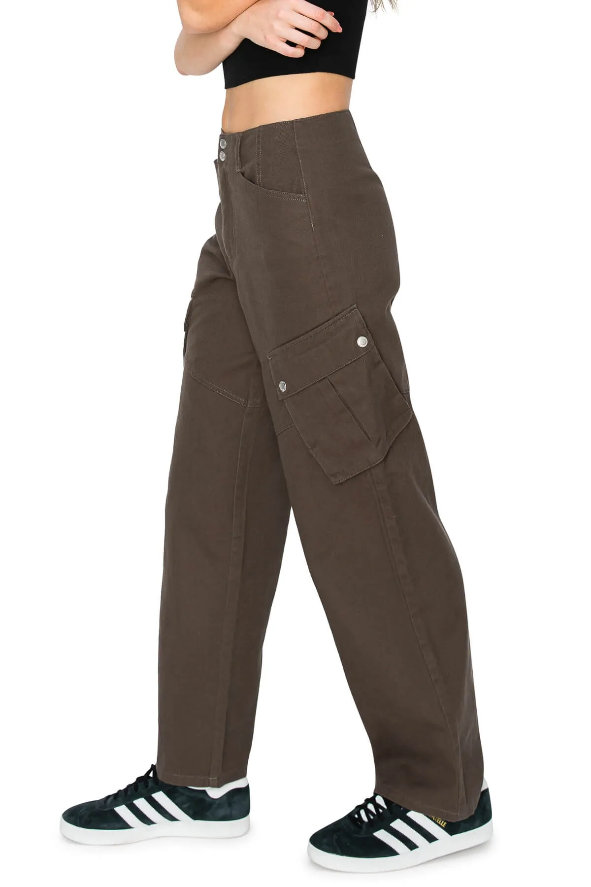 High Rise Slanted Pocket Pants - Dark Brown