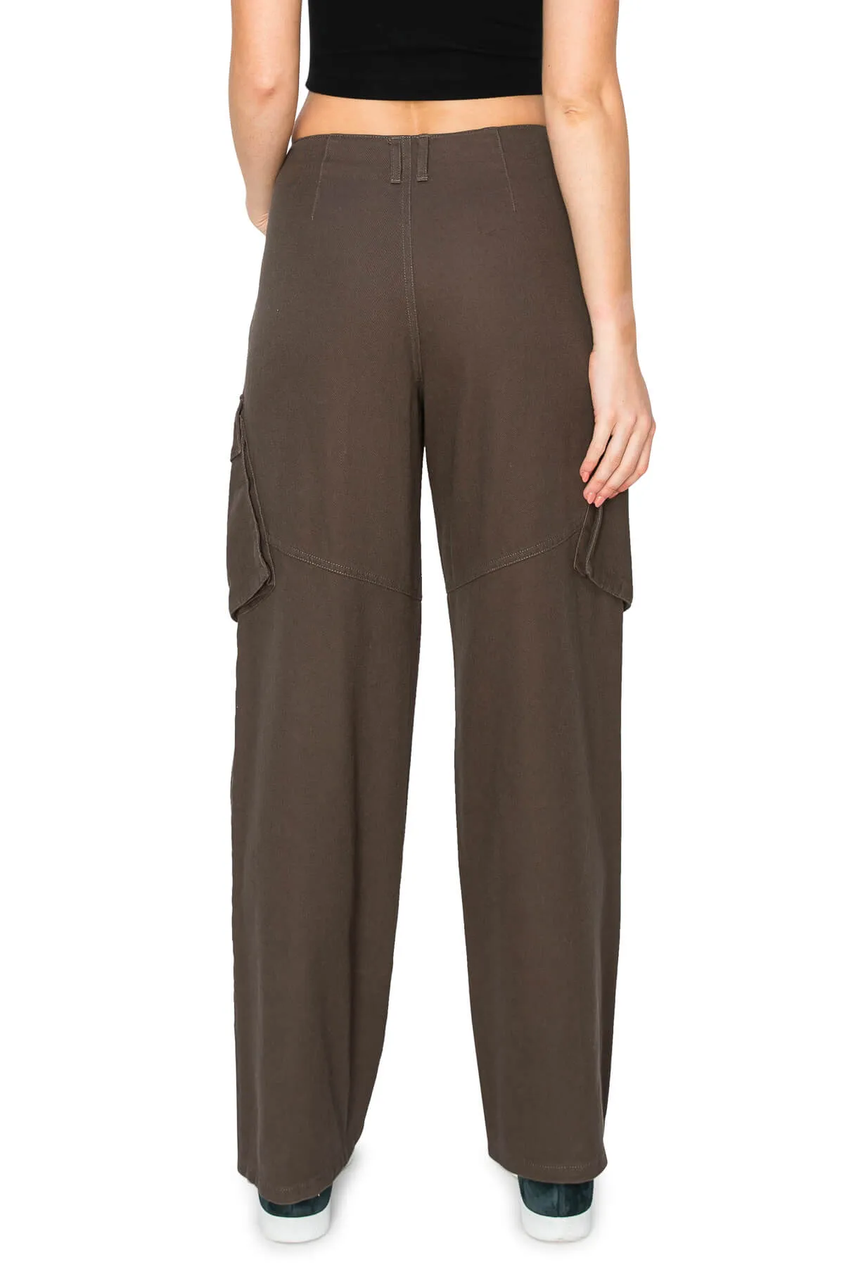 High Rise Slanted Pocket Pants - Dark Brown