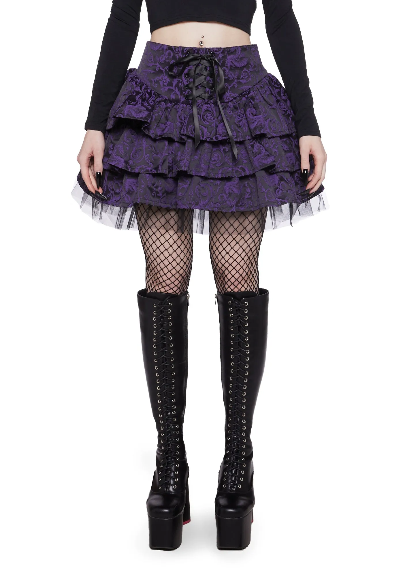 Hit The Ground Brocade Mini Skirt - Purple