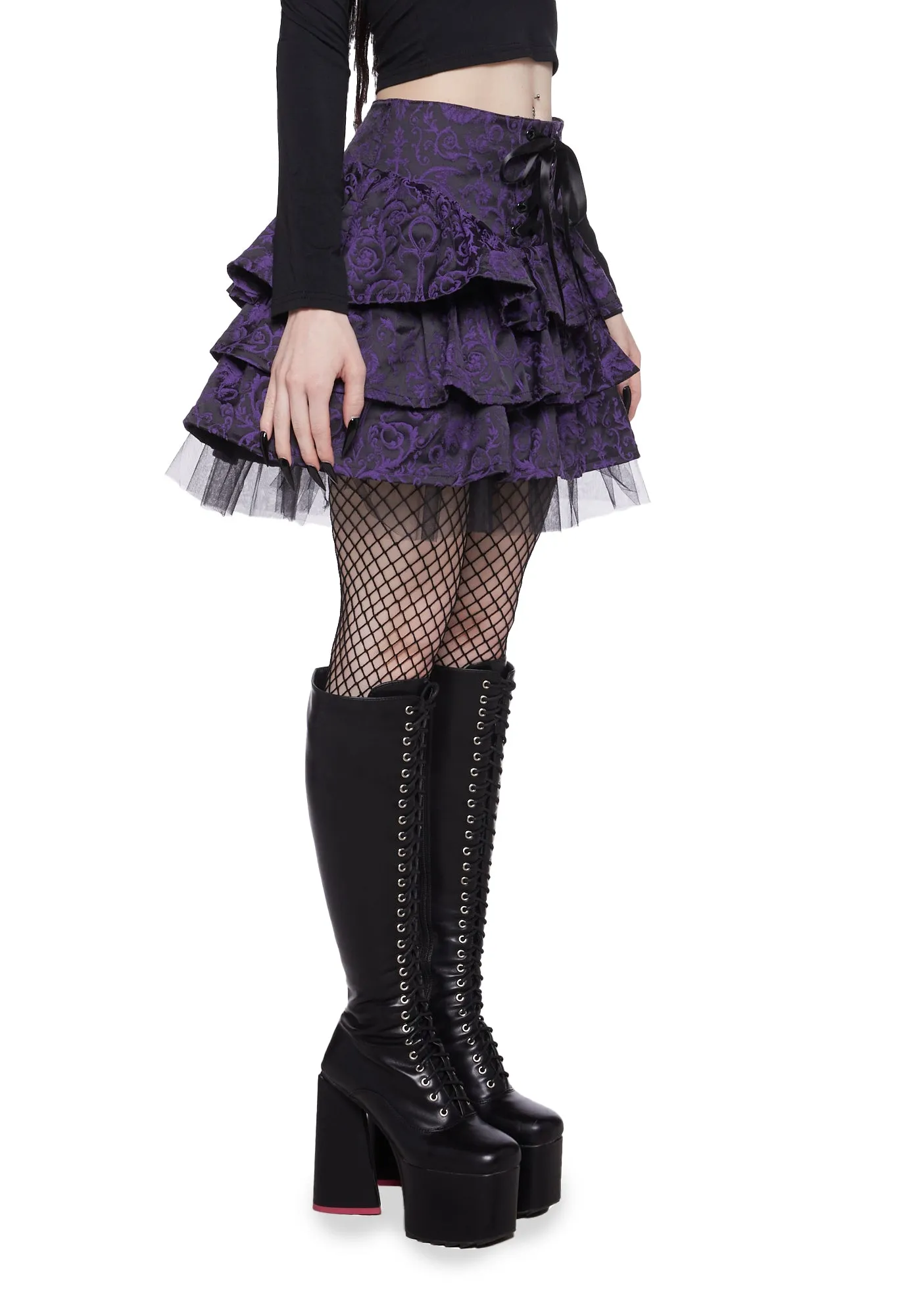 Hit The Ground Brocade Mini Skirt - Purple