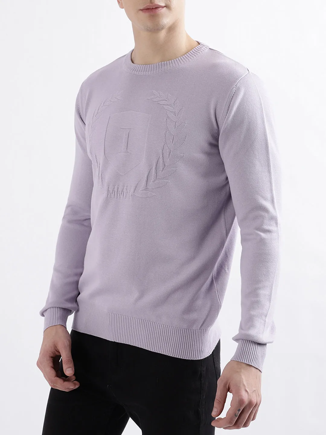 Iconic Men Purple Solid Full Sleeves Round Neck Sweater