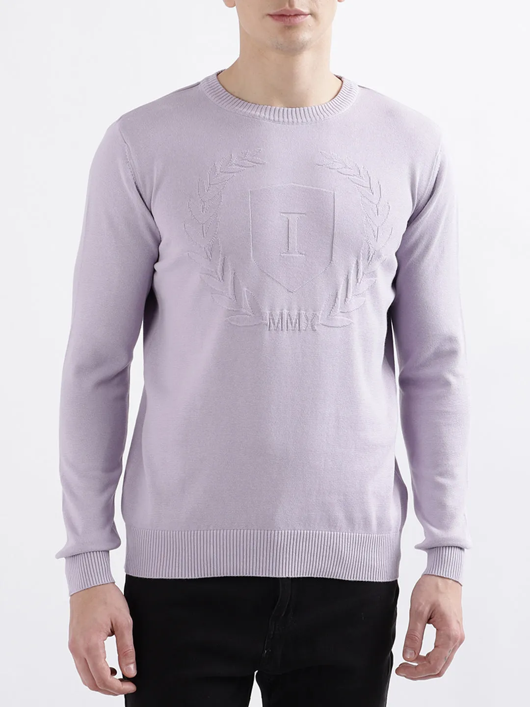 Iconic Men Purple Solid Full Sleeves Round Neck Sweater