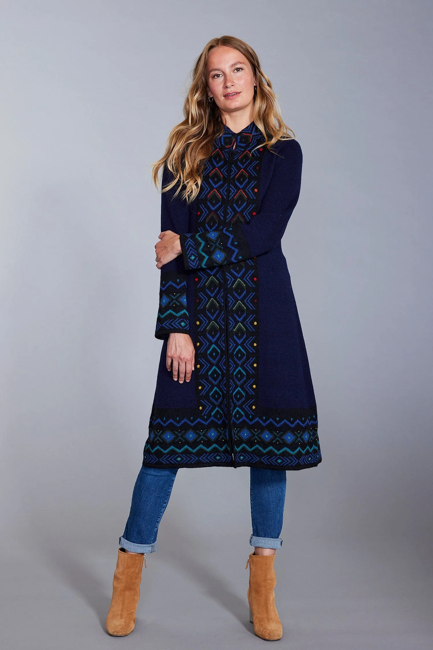 Imperial Embroidered Baby Alpaca Long Sweater Coat for Women