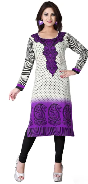 India Tunic Top Long  Kurti Womens Printed Indian Clothing (Purple, XS)