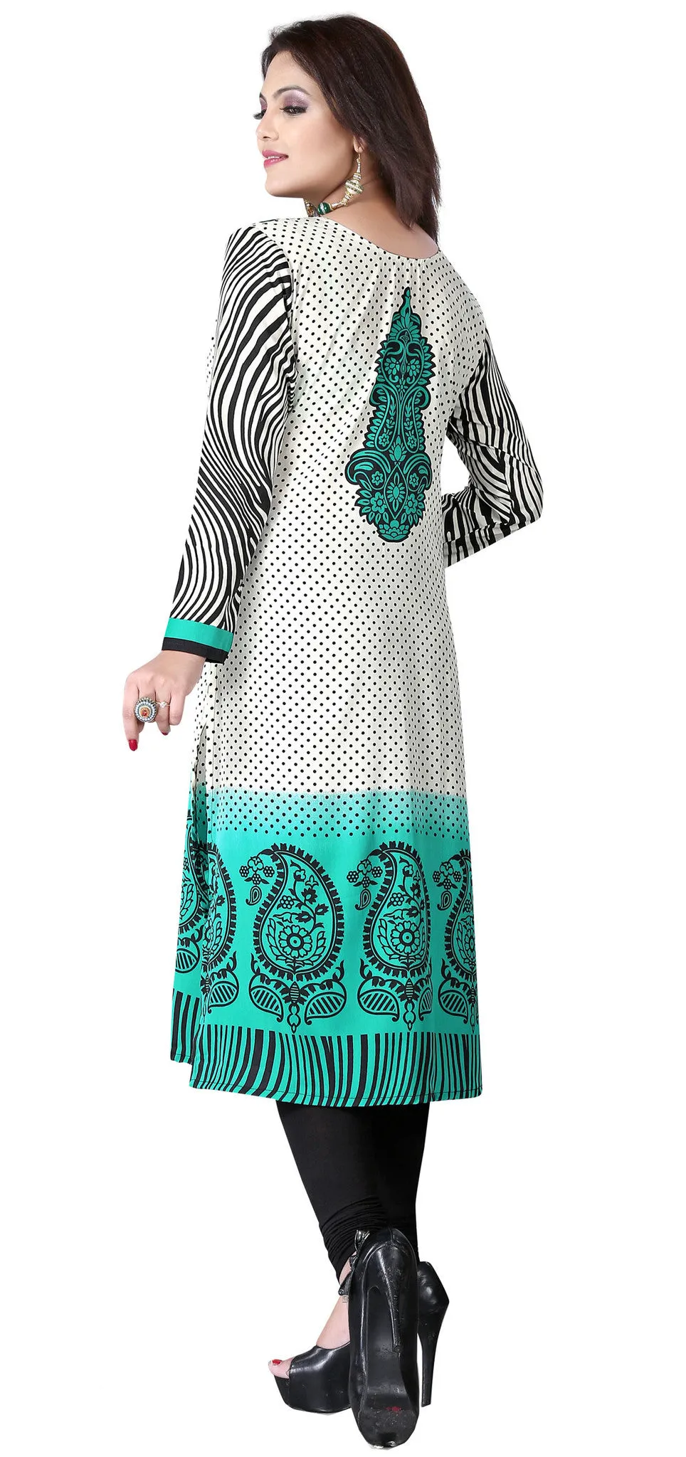 Indian Long Tunics Kurti Top Blouse Womens India Apparel (Green)