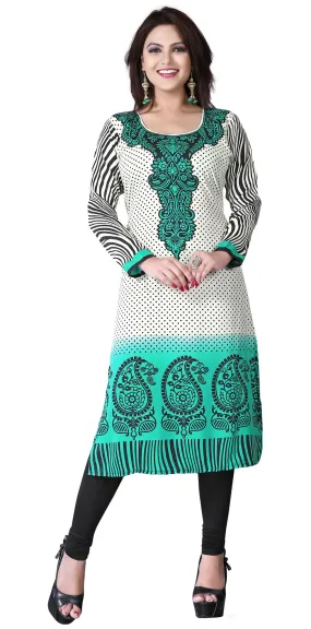 Indian Long Tunics Kurti Top Blouse Womens India Apparel (Green)