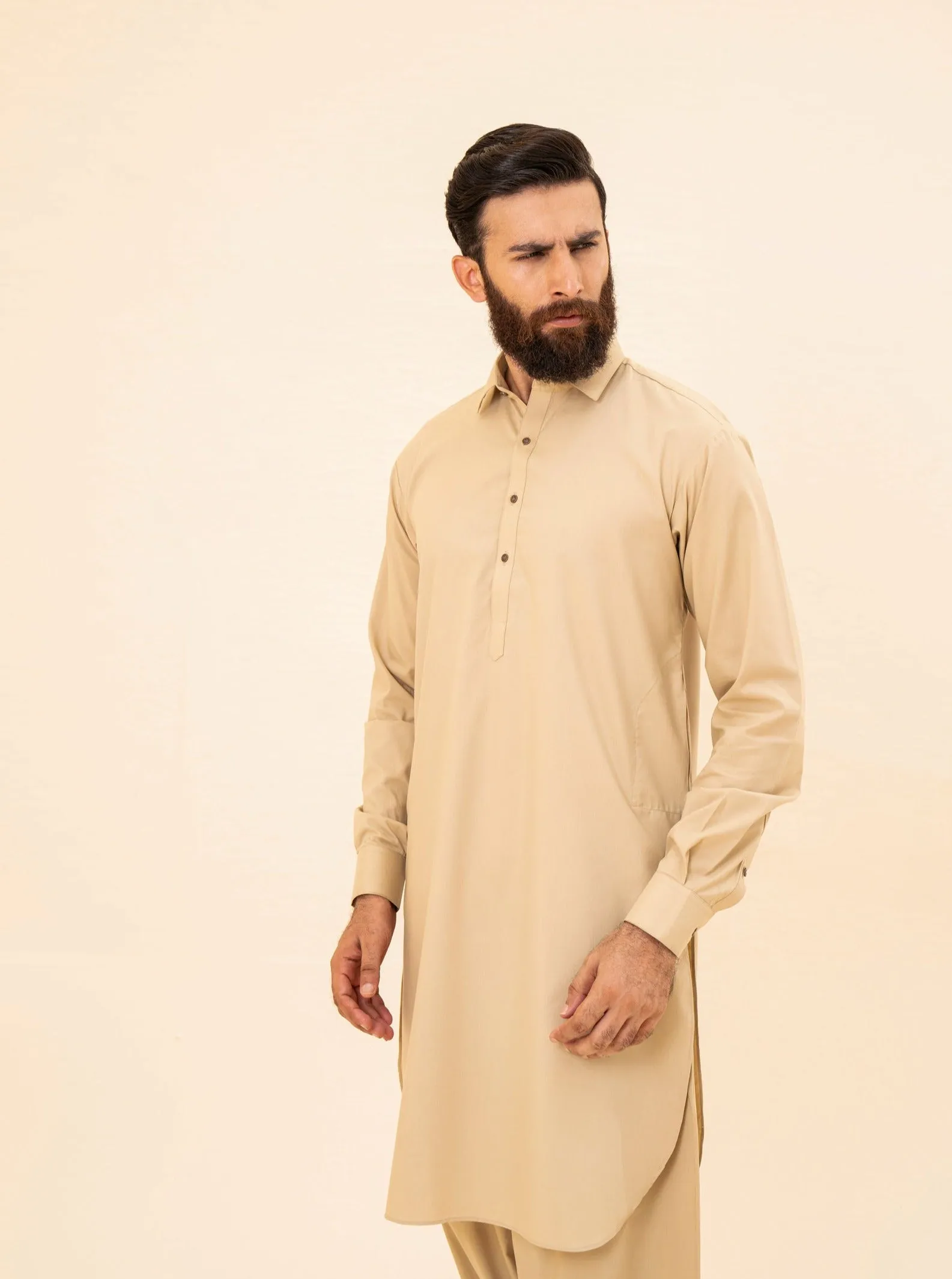 Ivory French Collar Kameez Shalwar - Men