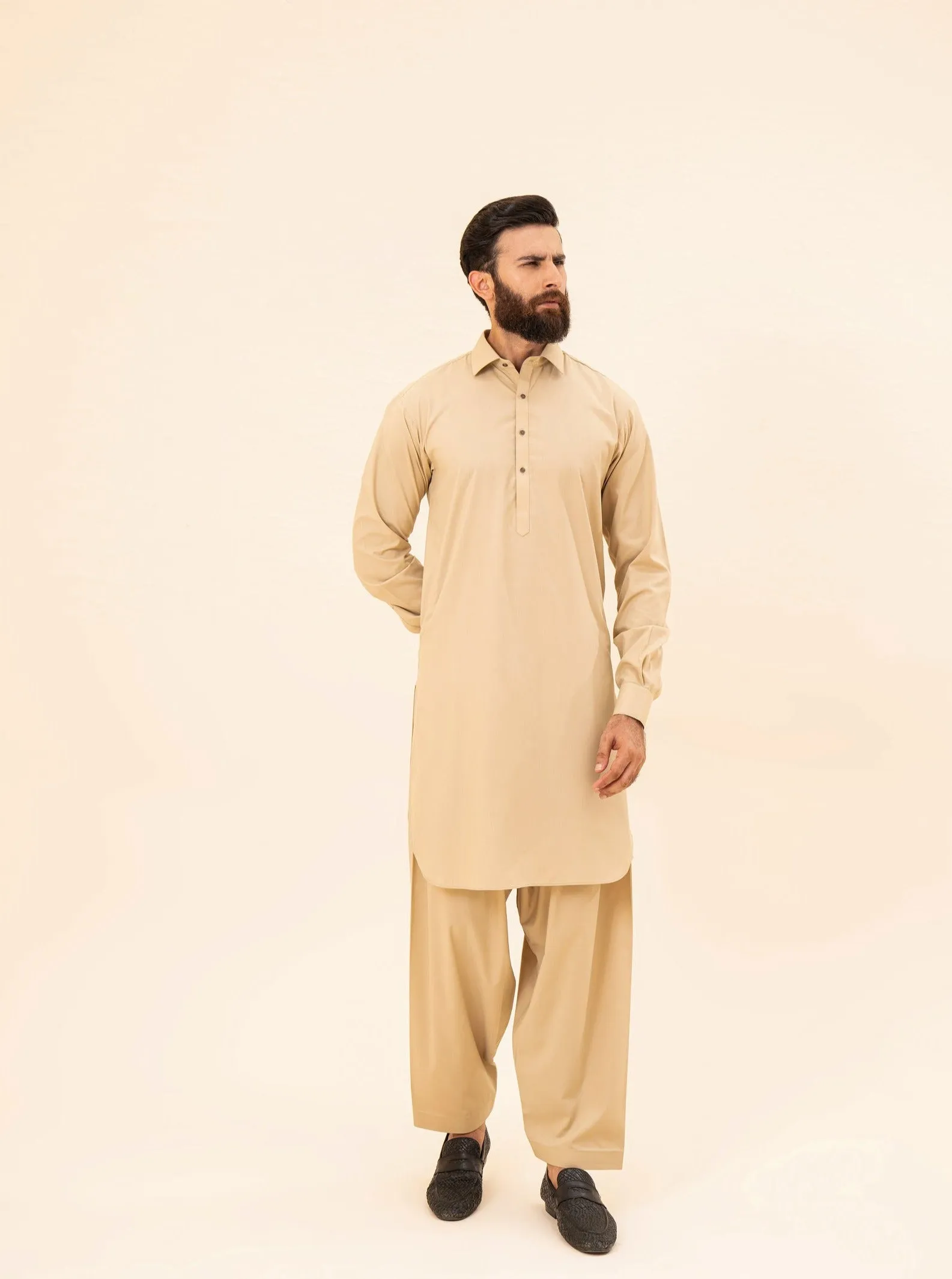 Ivory French Collar Kameez Shalwar - Men