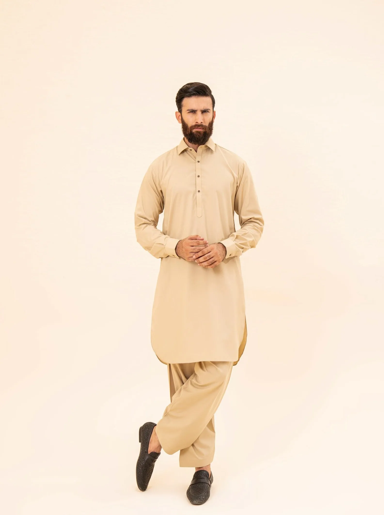 Ivory French Collar Kameez Shalwar - Men