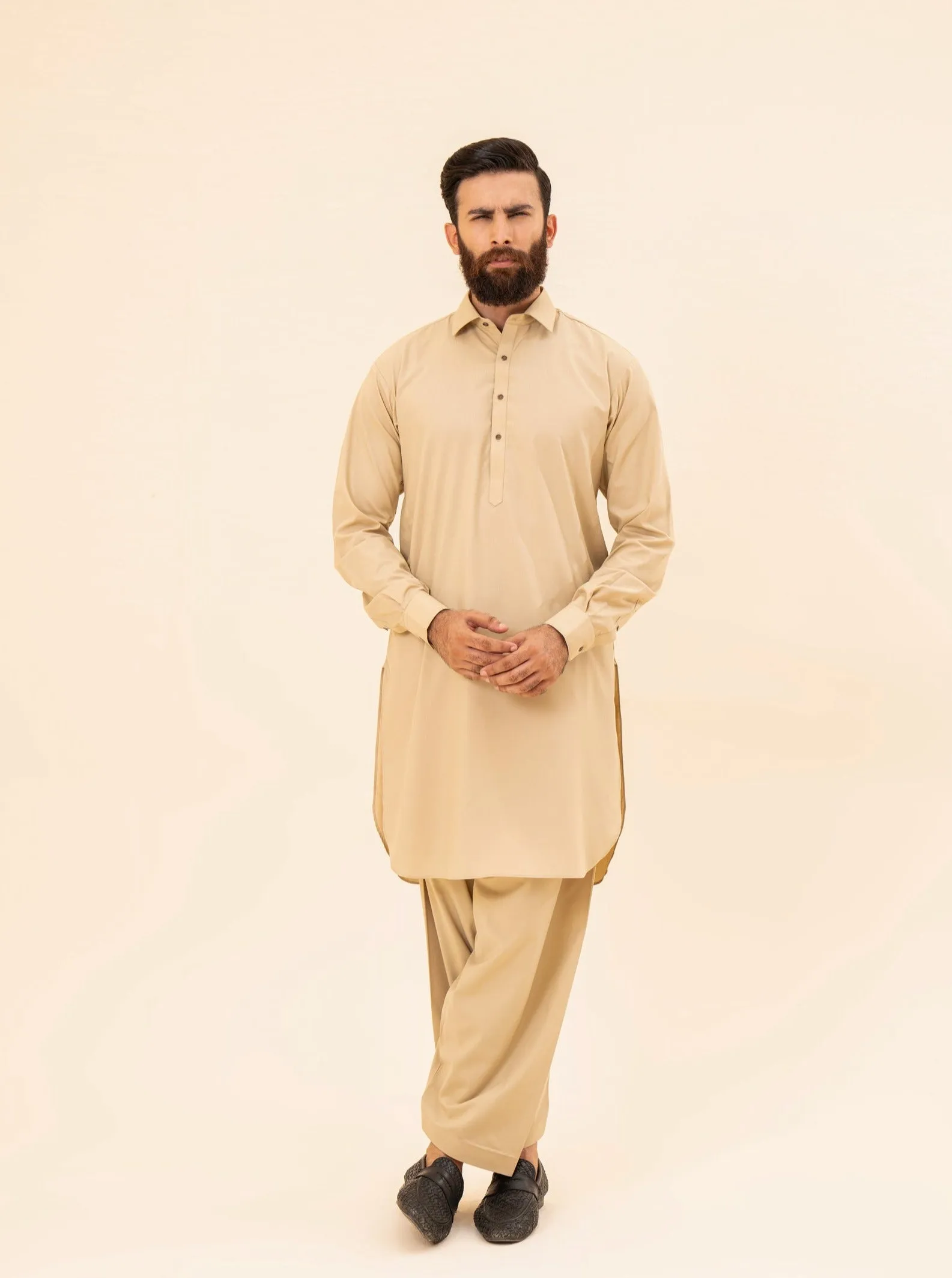 Ivory French Collar Kameez Shalwar - Men