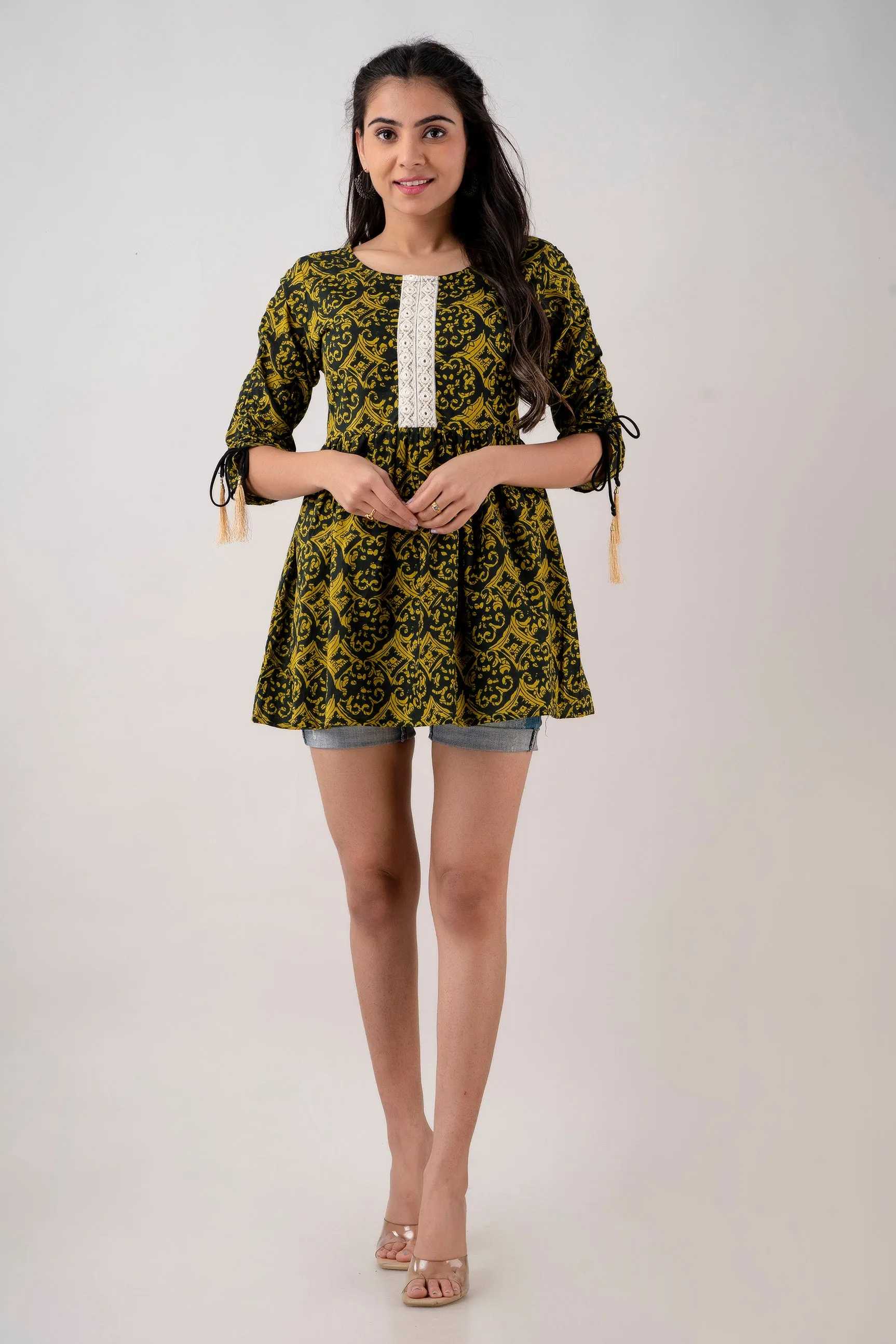 Jaipurite Green Printed Tunic in Cotton