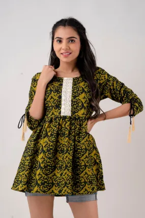 Jaipurite Green Printed Tunic in Cotton