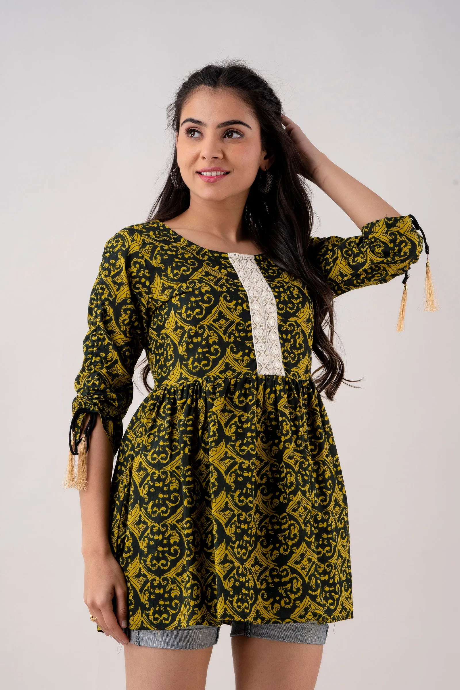 Jaipurite Green Printed Tunic in Cotton