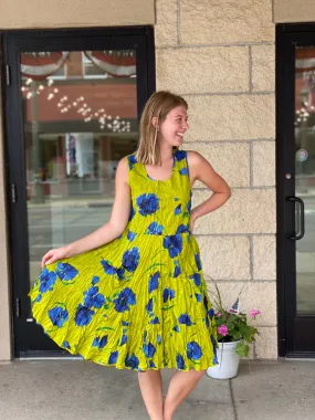 Joy Crinkle Dress - Green& Blue Floral