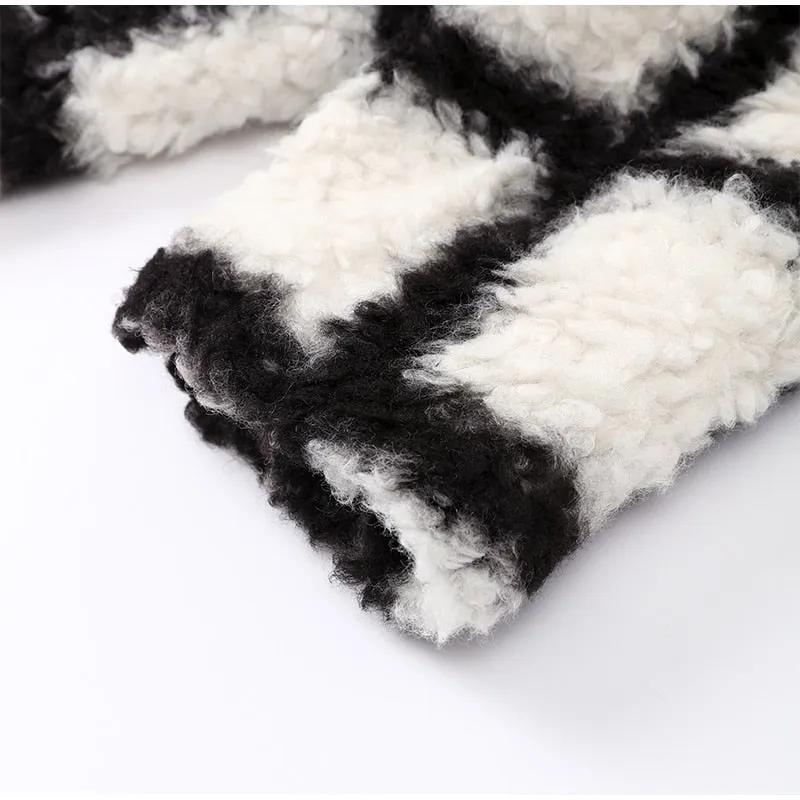 Kaia B/W Plaid Faux Fur Teddy Coat