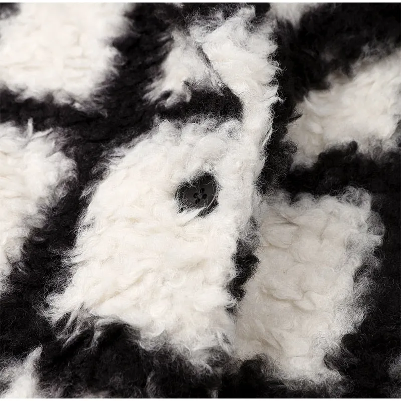 Kaia B/W Plaid Faux Fur Teddy Coat