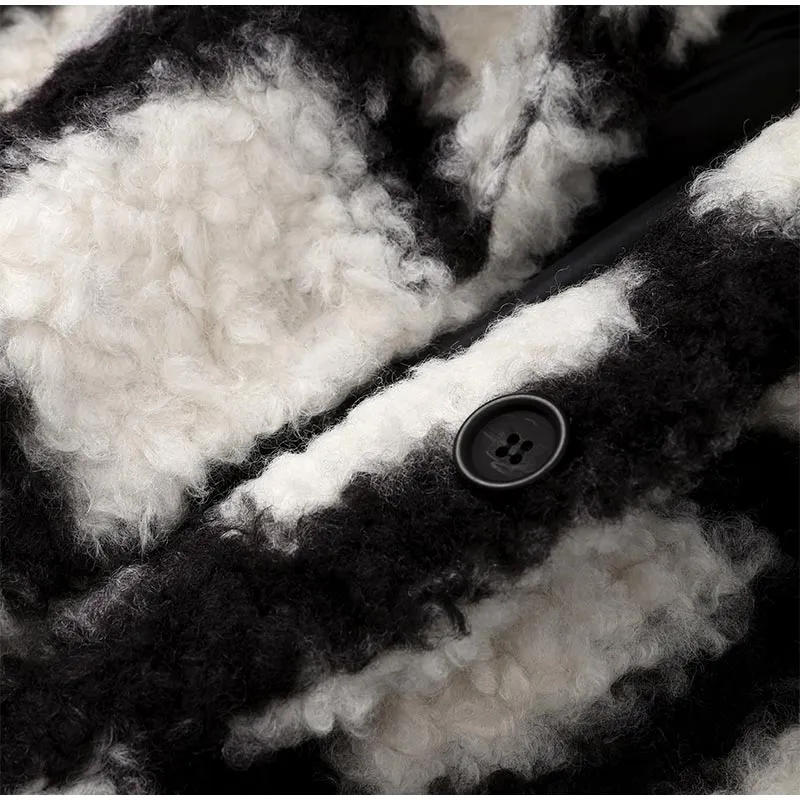 Kaia B/W Plaid Faux Fur Teddy Coat