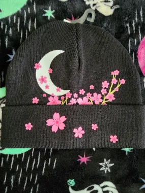 Kawaii Moon and Cherry Blossoms Beanie