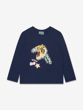 KENZO Girls Long Sleeve Logo T-Shirt in Navy