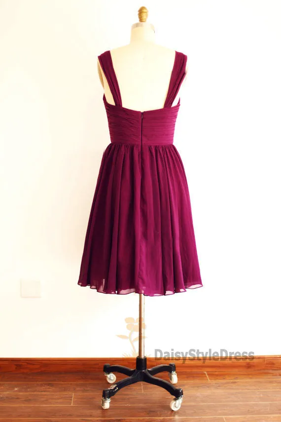 Knee Length V-neckline Burgundy Bridesmaid Dress