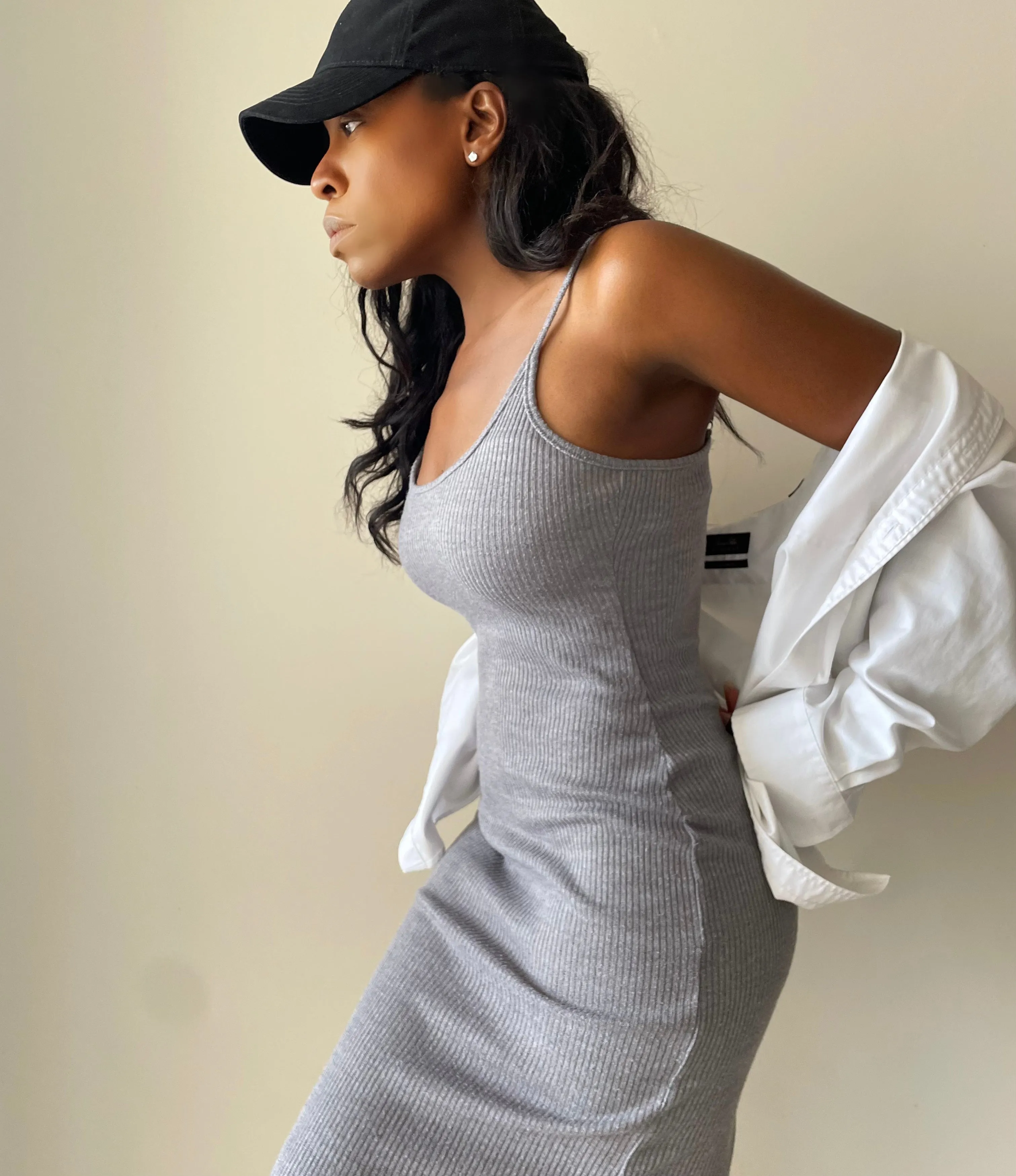 Knit Slip Dress | Cozy Queen Solid Sleeveless Camisole Knit Dress-Soft Grey