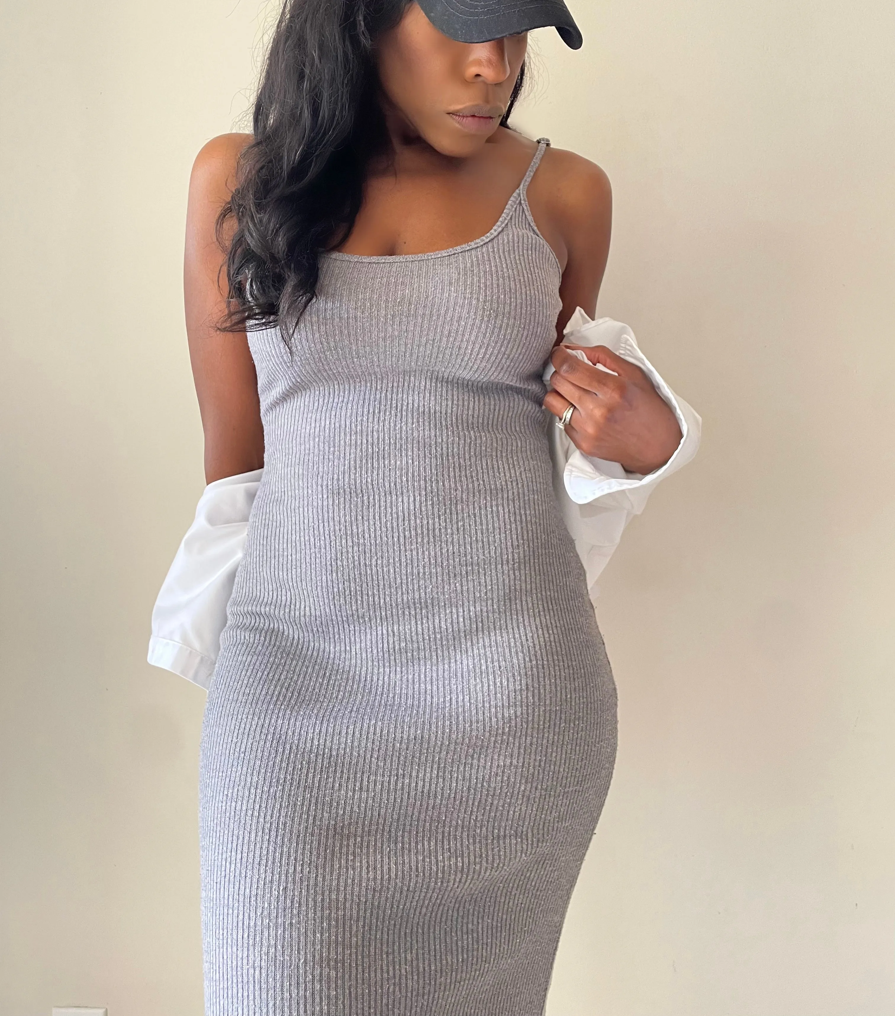 Knit Slip Dress | Cozy Queen Solid Sleeveless Camisole Knit Dress-Soft Grey