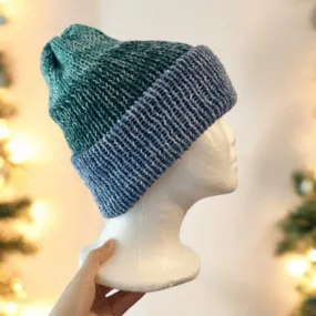 Knitted beanie in blue and green | Winter knitted double layered hat | autumn style | cozy winter hat| men or women