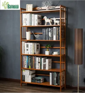 Large Size Pure Bamboo Book Shelf Cabinet Simple Solid Storage Fantastic 5 and 6 Tiers BBC03