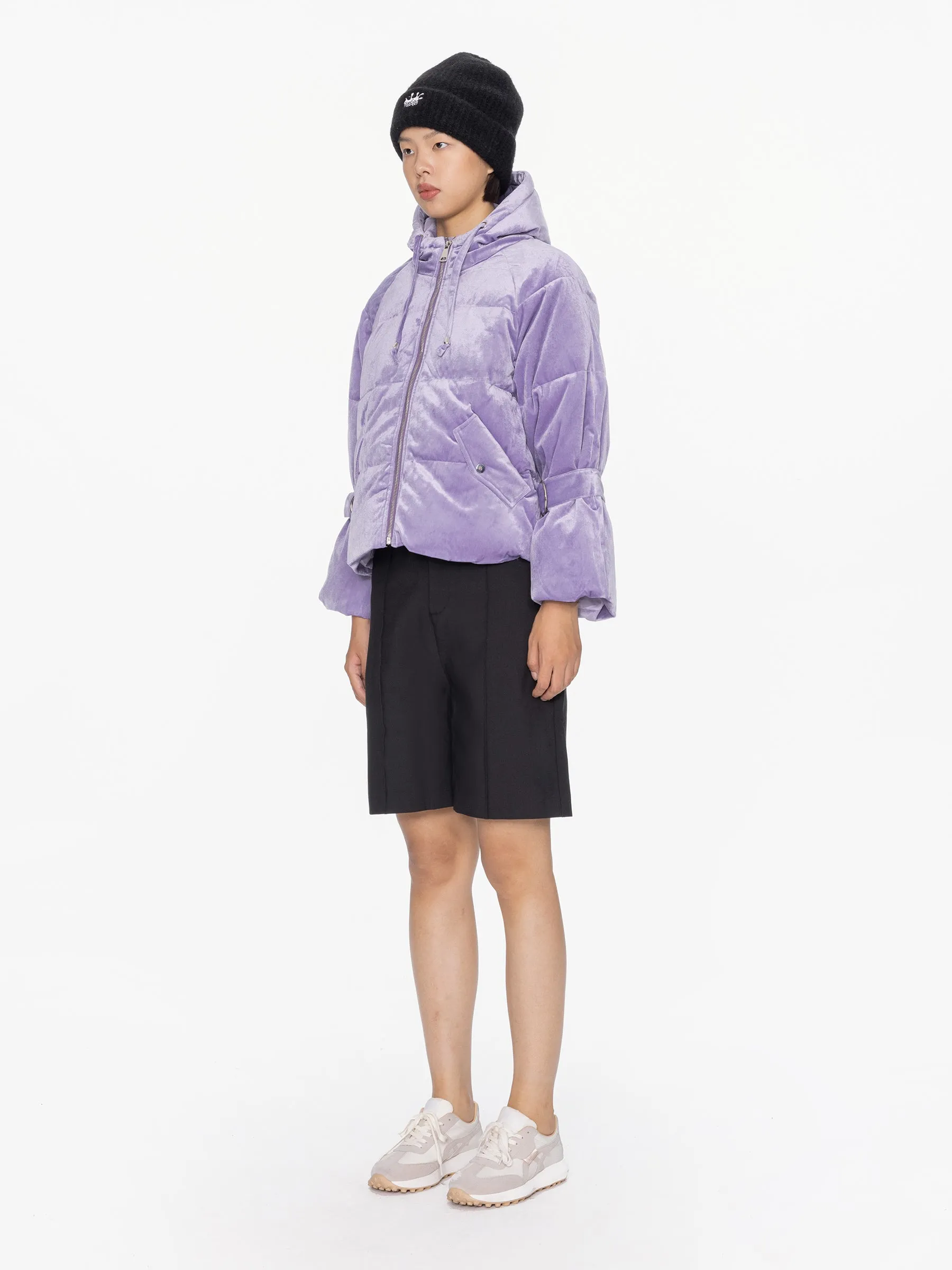 Lavender Velvet Short Down Coat