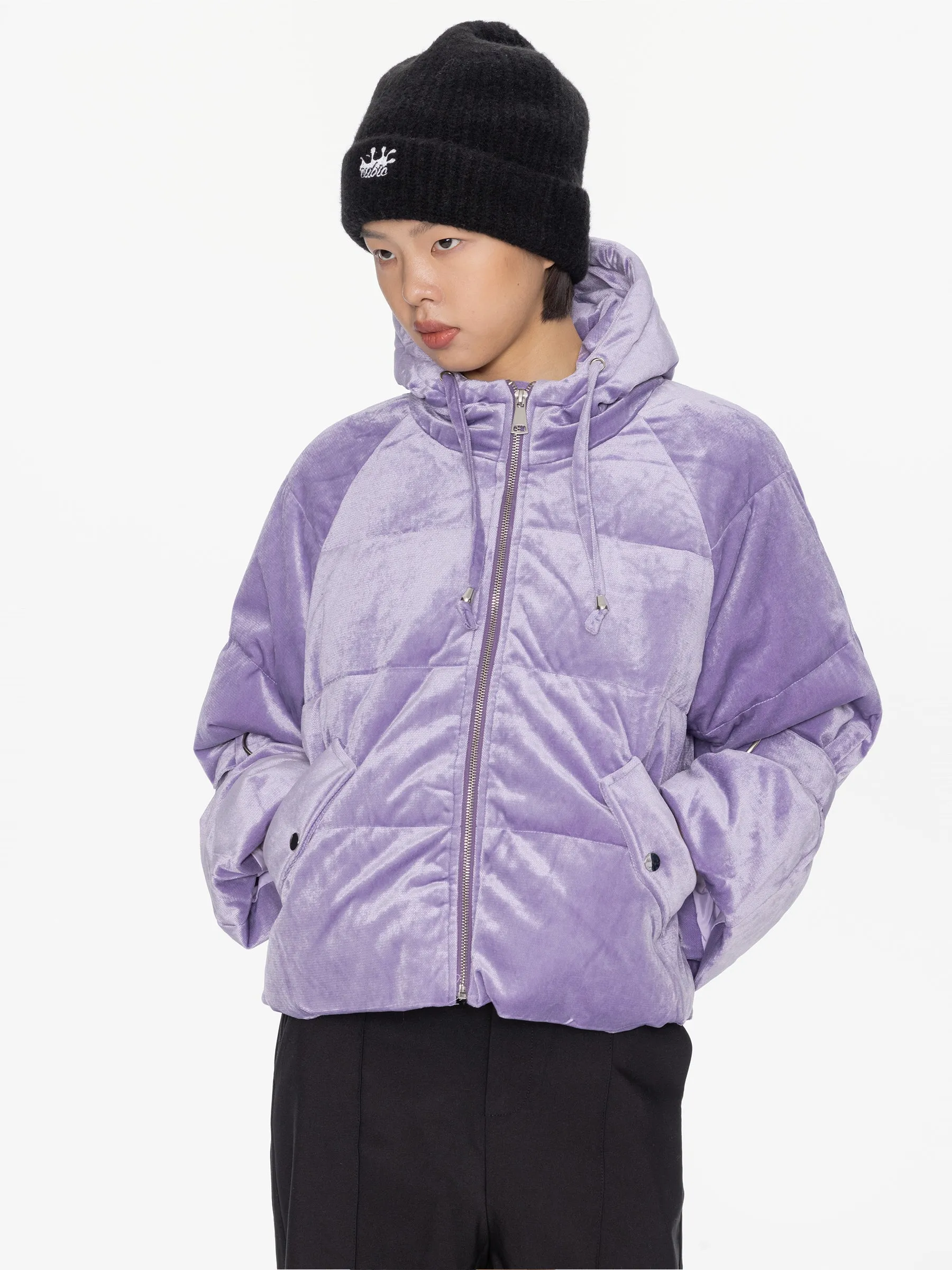 Lavender Velvet Short Down Coat