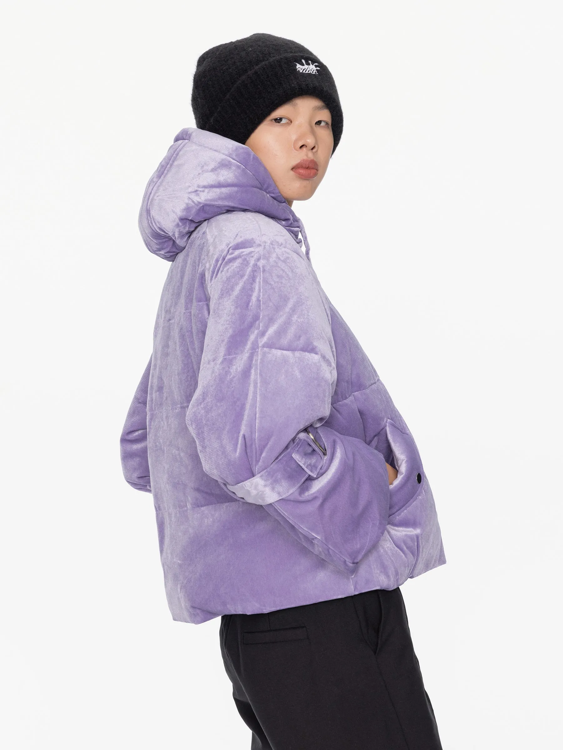 Lavender Velvet Short Down Coat